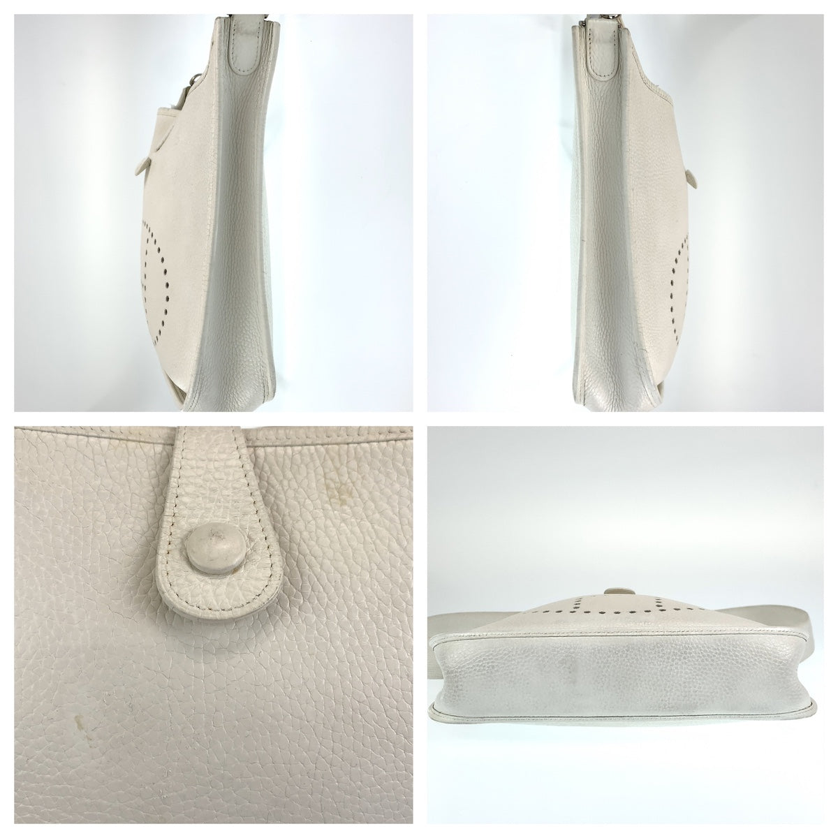 10386
HERMES エルメス エヴリンPM II ホワイト オフホワイト レザー 斜め掛け ショルダーバッグ ポシェット □I刻印  レディース