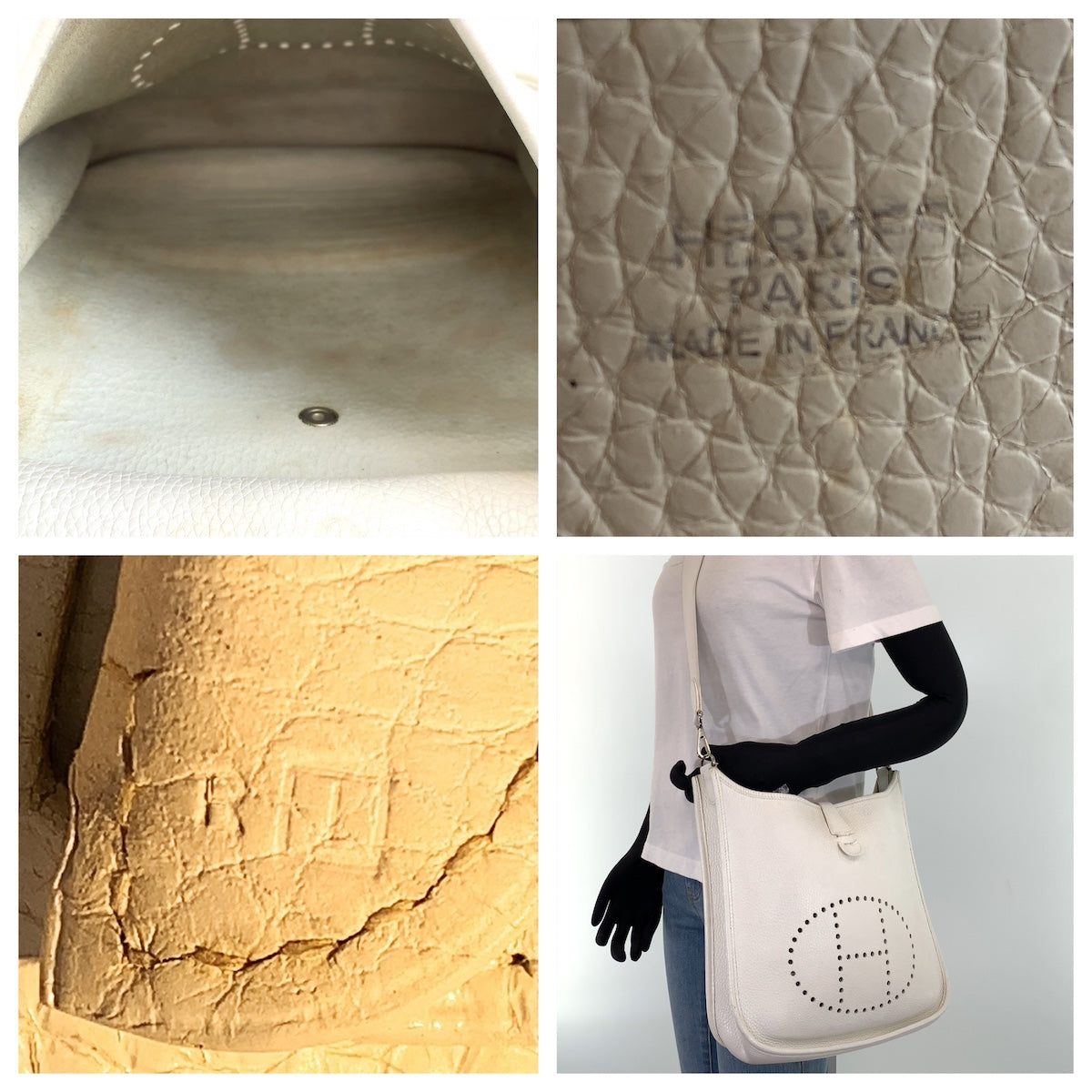 10386
HERMES エルメス エヴリンPM II ホワイト オフホワイト レザー 斜め掛け ショルダーバッグ ポシェット □I刻印  レディース