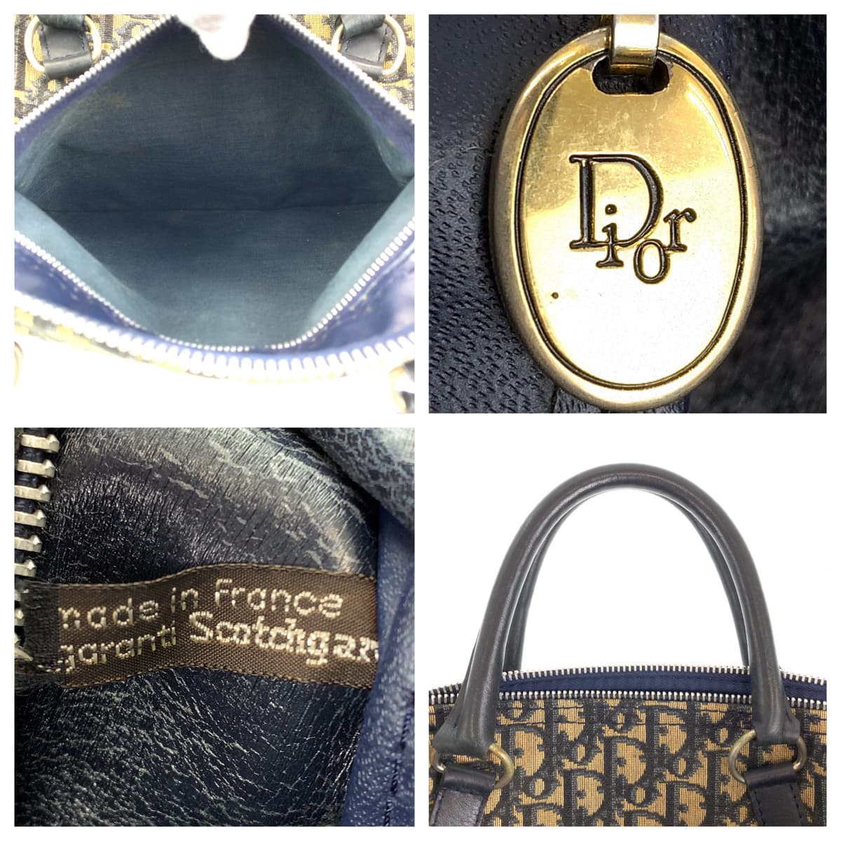 H-00534
Dior ディオール ヴィンテージ トロッター ネイビー 紺 ベージュ キャンバス ボストンバッグ 旅行バッグ  レディース