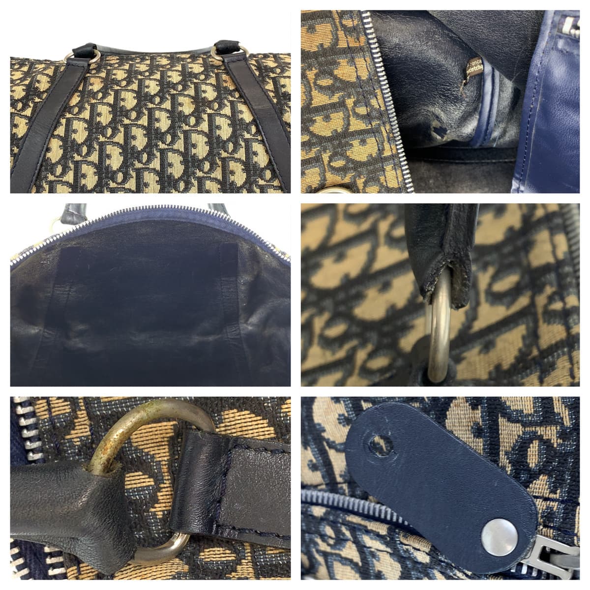 H-00534
Dior ディオール ヴィンテージ トロッター ネイビー 紺 ベージュ キャンバス ボストンバッグ 旅行バッグ  レディース