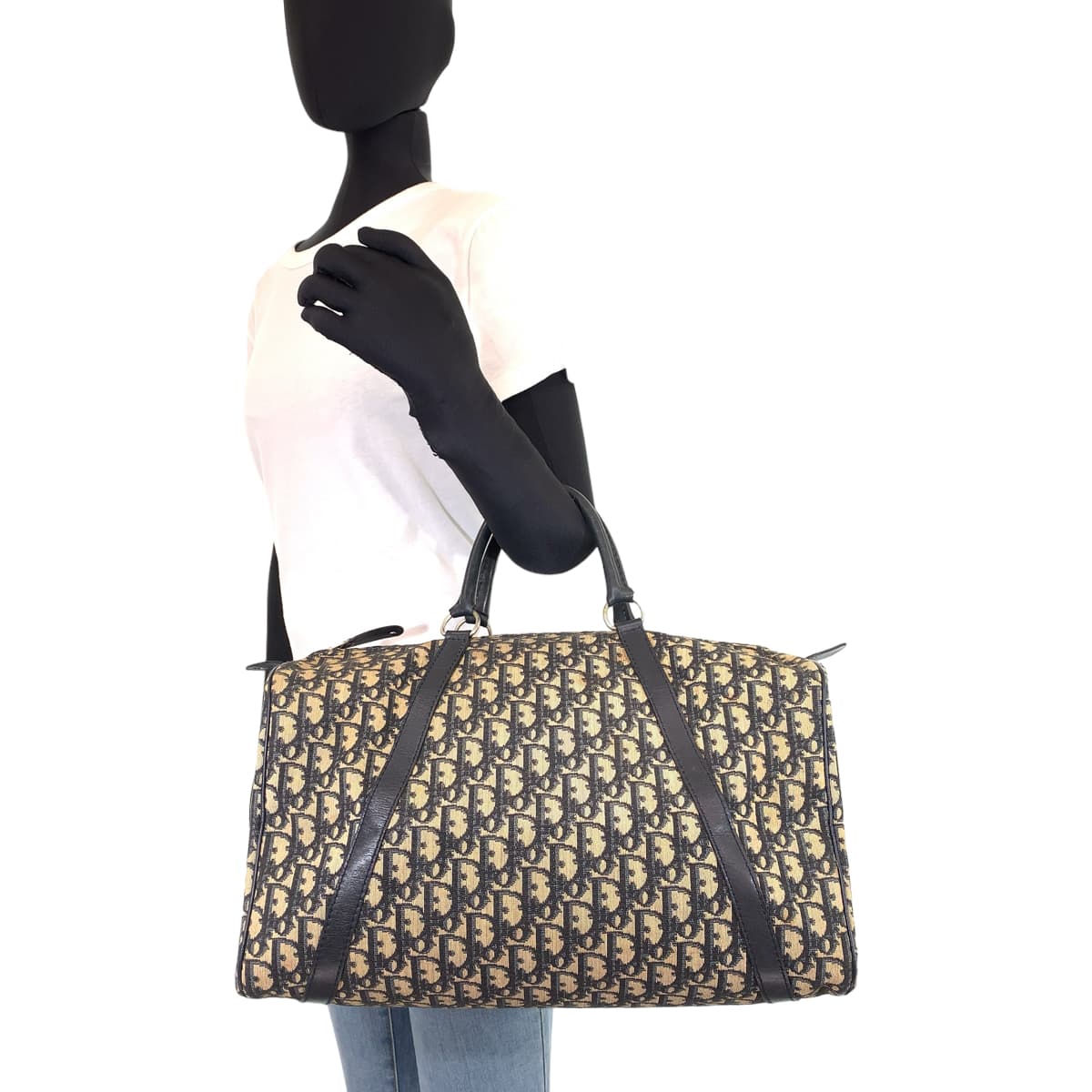 H-00534
Dior ディオール ヴィンテージ トロッター ネイビー 紺 ベージュ キャンバス ボストンバッグ 旅行バッグ  レディース