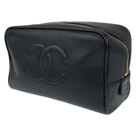 H-00536
CHANEL シャネル ココマーク ブラック 黒 キャビアスキン ポーチ 化粧ポーチ  レディース