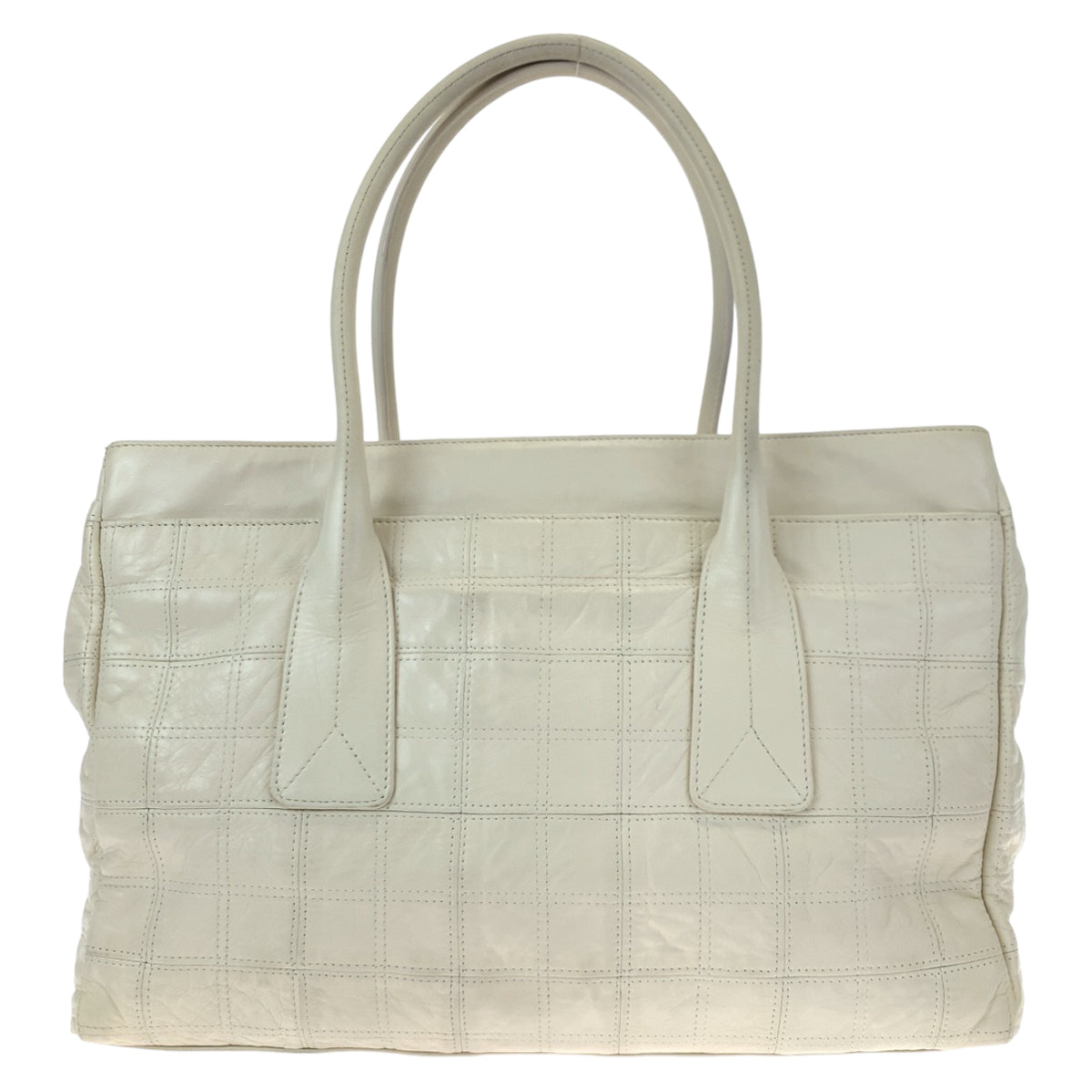 H-00539
CHANEL シャネル チョコバー ホワイト 白 シルバー金具 ラムスキン ハンドバッグ トートバッグ  レディース