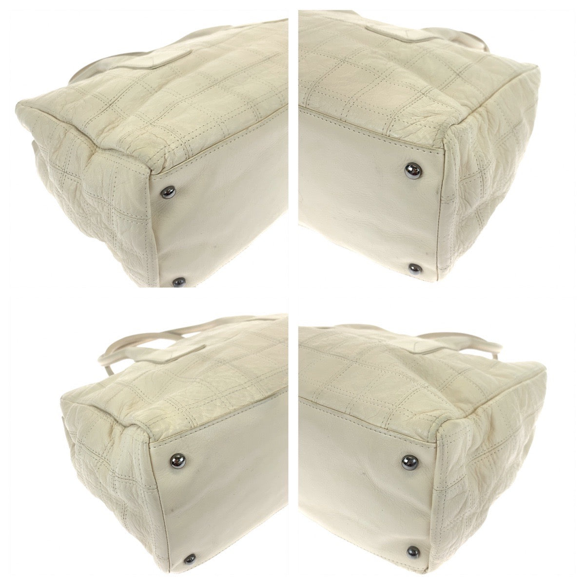 H-00539
CHANEL シャネル チョコバー ホワイト 白 シルバー金具 ラムスキン ハンドバッグ トートバッグ  レディース