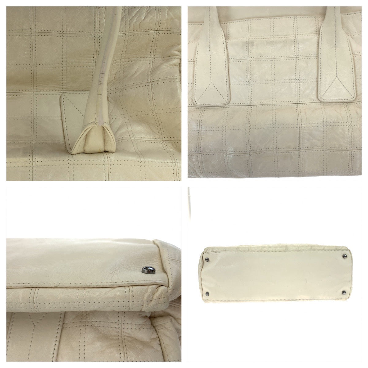 H-00539
CHANEL シャネル チョコバー ホワイト 白 シルバー金具 ラムスキン ハンドバッグ トートバッグ  レディース