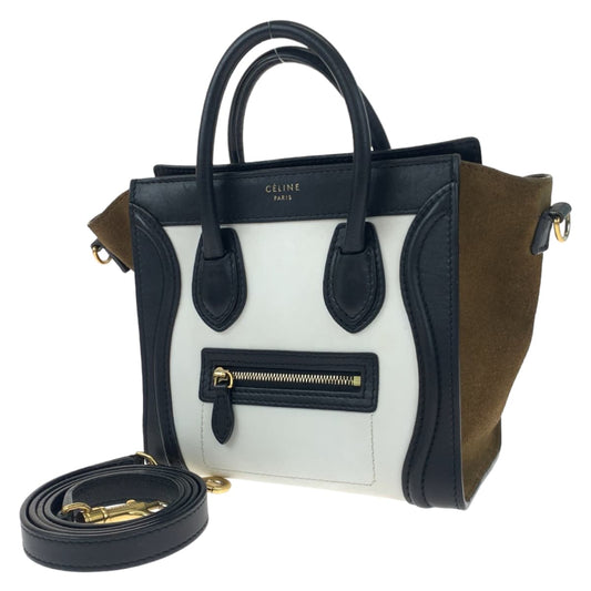 H-00540
CELINE セリーヌ ラゲージ ナノ ホワイト 白 ブラック 黒 レザー ショルダーバッグ ハンドバッグ 2way  レディース
