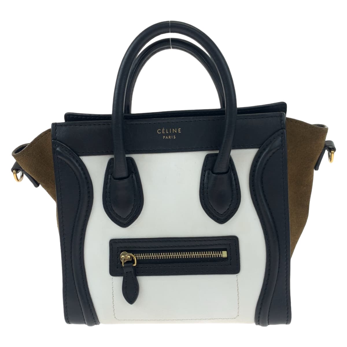 H-00540
CELINE セリーヌ ラゲージ ナノ ホワイト 白 ブラック 黒 レザー ショルダーバッグ ハンドバッグ 2way  レディース