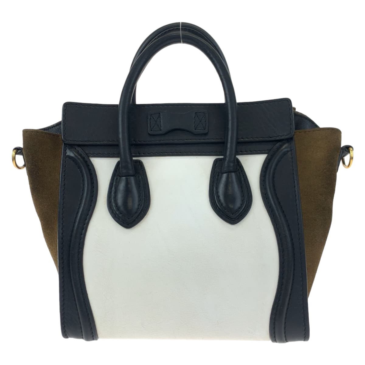 H-00540
CELINE セリーヌ ラゲージ ナノ ホワイト 白 ブラック 黒 レザー ショルダーバッグ ハンドバッグ 2way  レディース