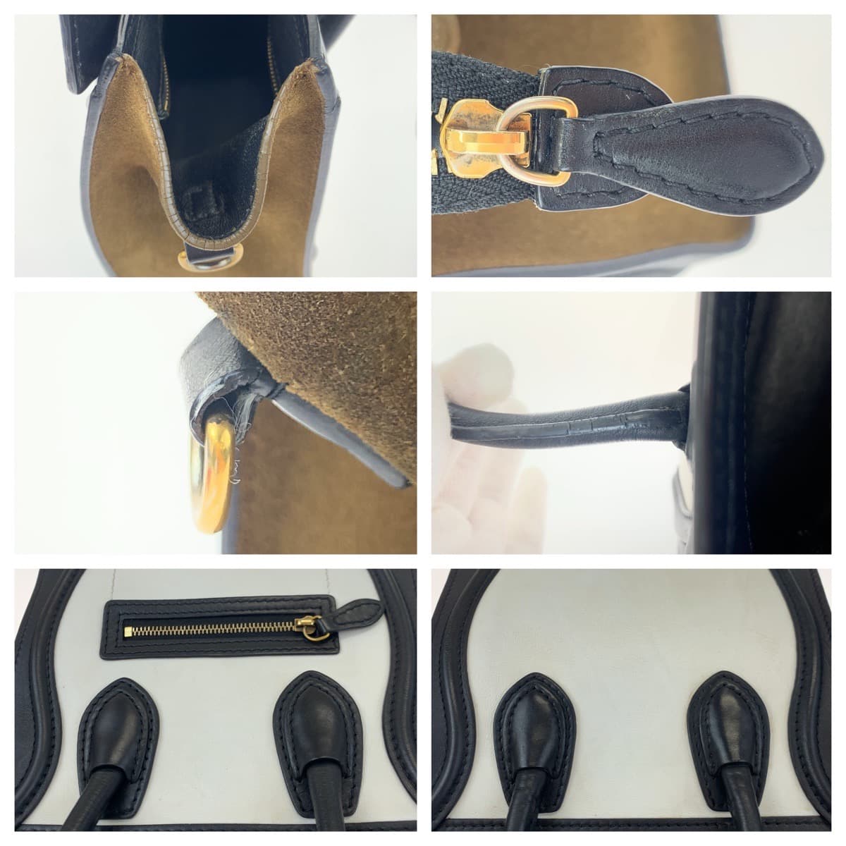 H-00540
CELINE セリーヌ ラゲージ ナノ ホワイト 白 ブラック 黒 レザー ショルダーバッグ ハンドバッグ 2way  レディース
