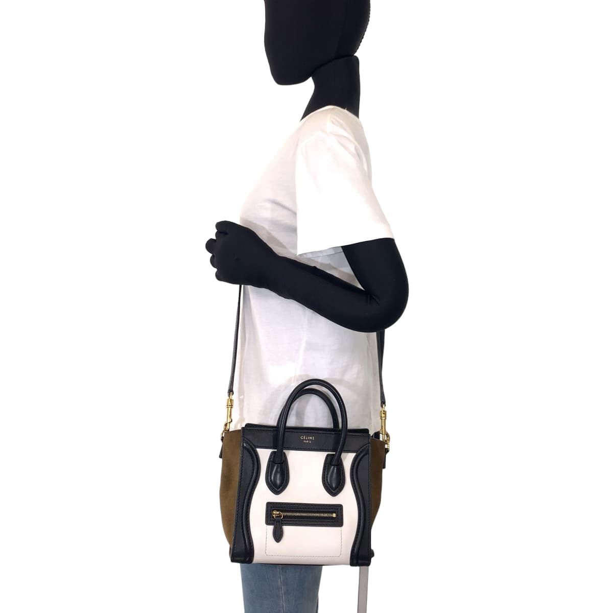 H-00540
CELINE セリーヌ ラゲージ ナノ ホワイト 白 ブラック 黒 レザー ショルダーバッグ ハンドバッグ 2way  レディース