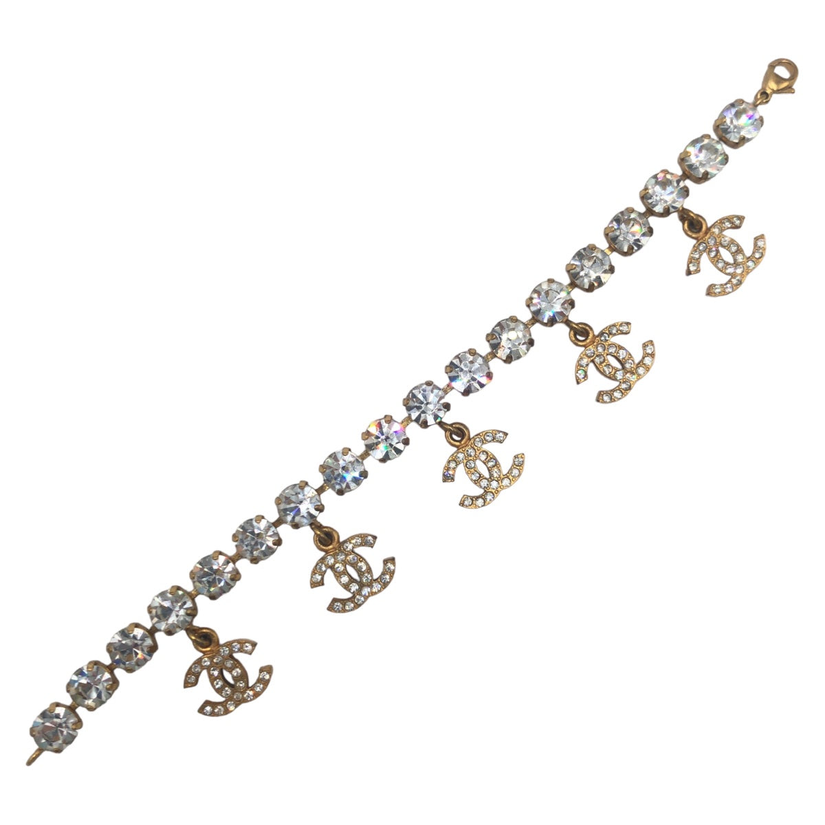 D-032
CHANEL シャネル ラインストーン ココマーク ゴールド 金 メタル ブレスレット バングル  レディース