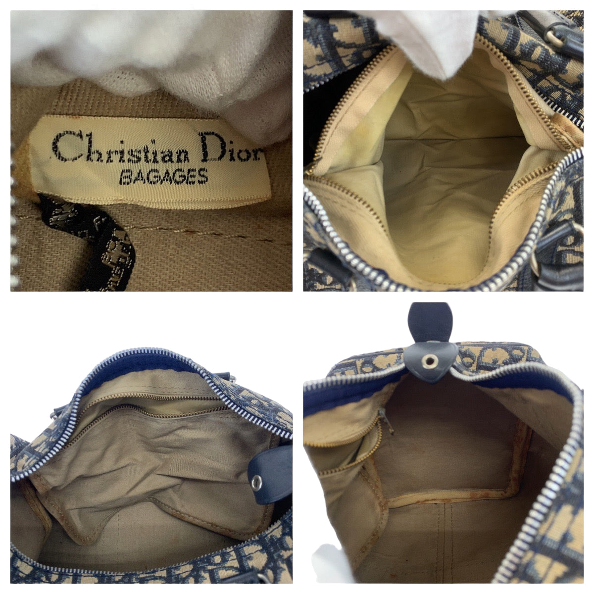 H-00545
Dior ディオール ヴィンテージ トロッター ネイビー 紺 ベージュ キャンバス ハンドバッグ ミニボストンバッグ  レディース