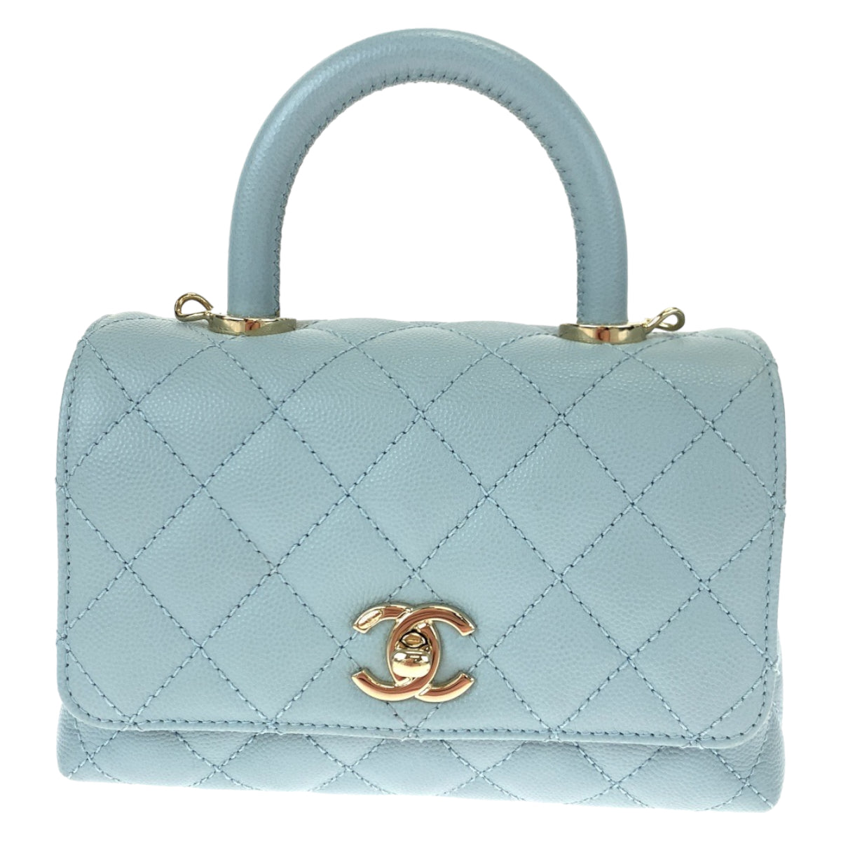 H-00548
CHANEL シャネル マトラッセ ココハンドルXXS ココマーク ターンロック ブルー 青 ゴールド金具 キャビアスキン AS2215 ショルダーバッグ ハンドバッグ 2way  レディース