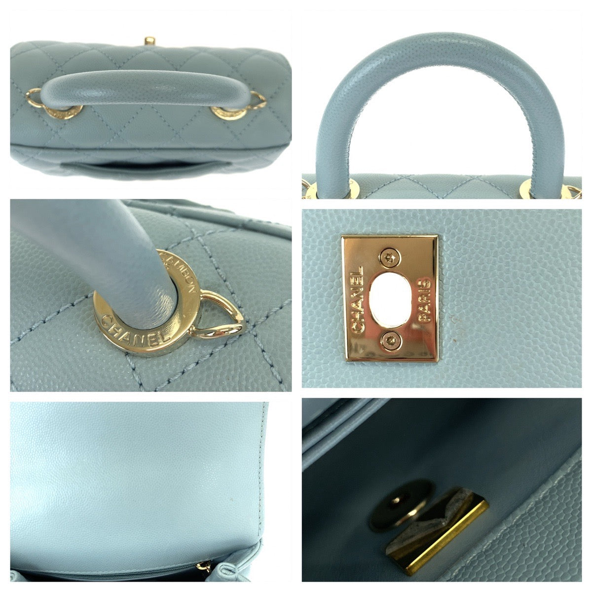 H-00548
CHANEL シャネル マトラッセ ココハンドルXXS ココマーク ターンロック ブルー 青 ゴールド金具 キャビアスキン AS2215 ショルダーバッグ ハンドバッグ 2way  レディース
