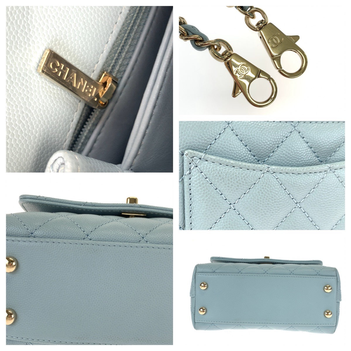 H-00548
CHANEL シャネル マトラッセ ココハンドルXXS ココマーク ターンロック ブルー 青 ゴールド金具 キャビアスキン AS2215 ショルダーバッグ ハンドバッグ 2way  レディース