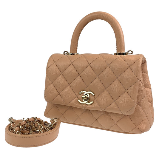 CHANEL シャネル マトラッセ ココハンドルXXS ココマーク ベージュ ピンクベージュ キャビアスキン AS2215 ショルダーバッグ ハンドバッグ 2way  レディース