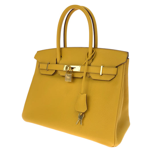 HERMES エルメス バーキン30 ジョーヌアンブル ゴールド金具 トゴ ハンドバッグ トートバッグ 男女兼用  レディース