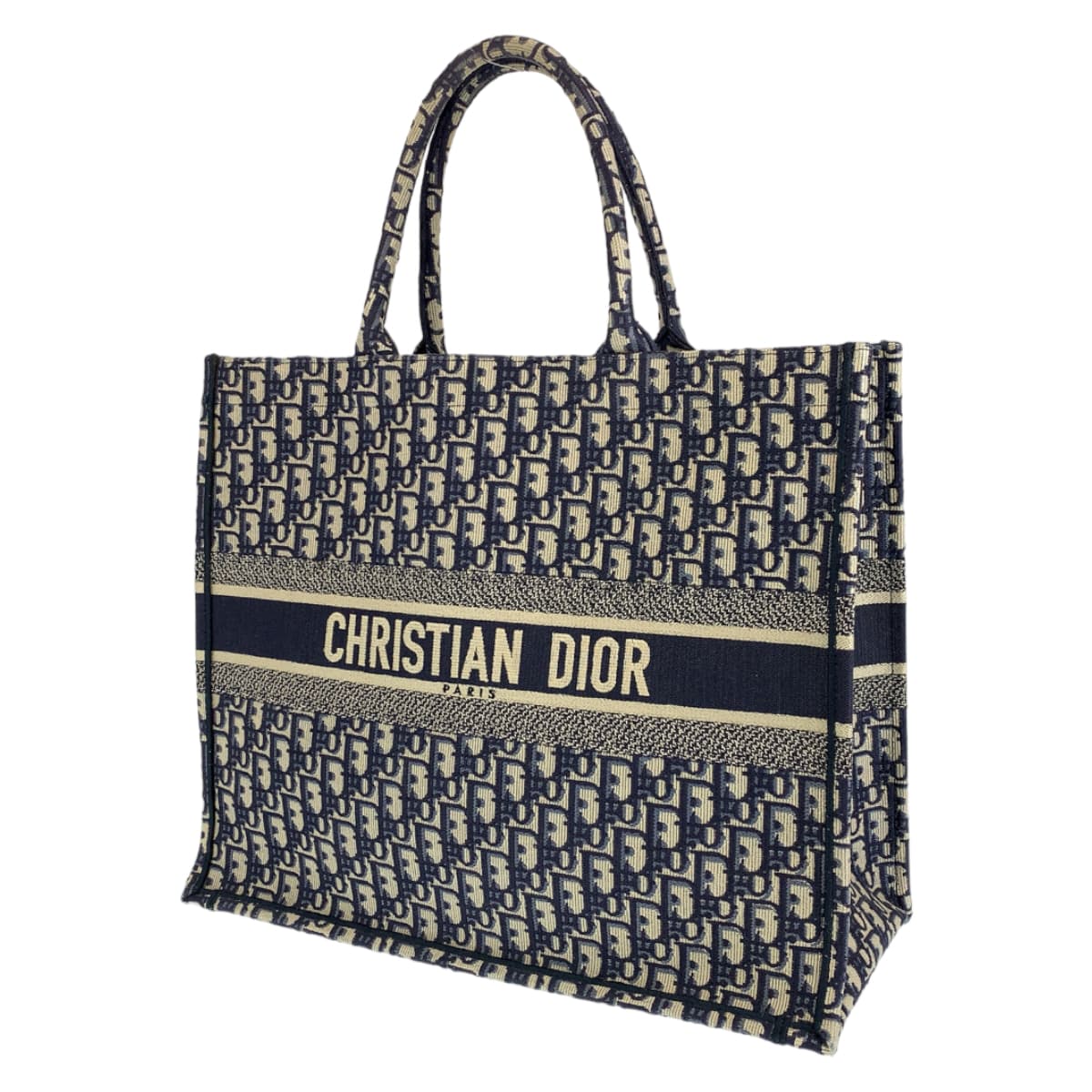 Dior ディオール トロッター ブックトート ラージ ネイビー 紺 アイボリー キャンバス M1296ZR1W 50-MA-016 トートバッグ ショルダーバッグ  レディース