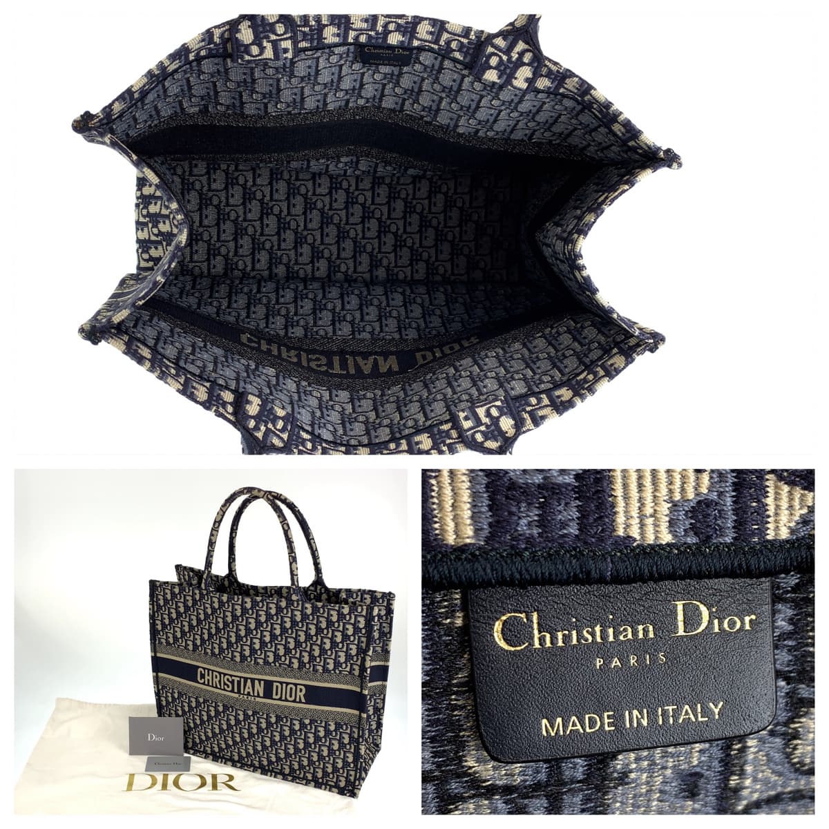 Dior ディオール トロッター ブックトート ラージ ネイビー 紺 アイボリー キャンバス M1296ZR1W 50-MA-016 トートバッグ ショルダーバッグ  レディース