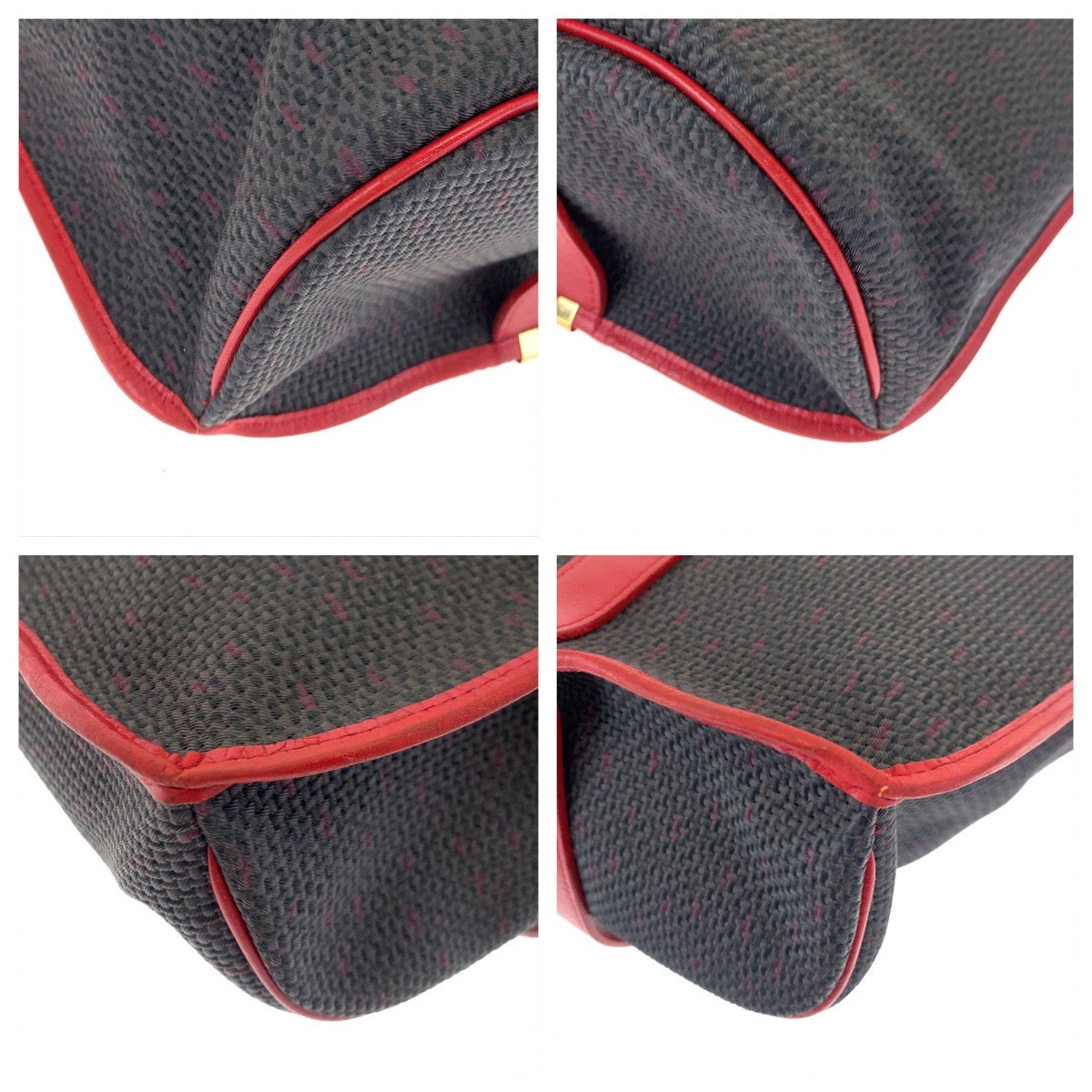 10394
YVES SAINT LAURENT イヴ サンローラン ヴィンテージ YSL グレー レッド PVC / レザー 斜め掛け ショルダーバッグ ポシェット  レディース AB30