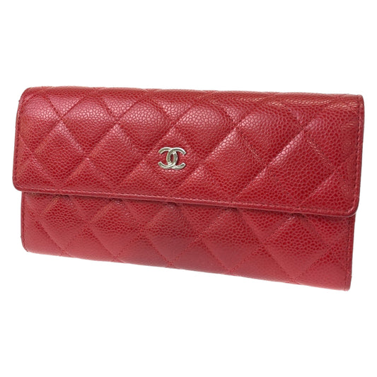 CHANEL シャネル マトラッセ ココマーク レッド 赤 キャビアスキン 長財布 ロングウォレット  レディース