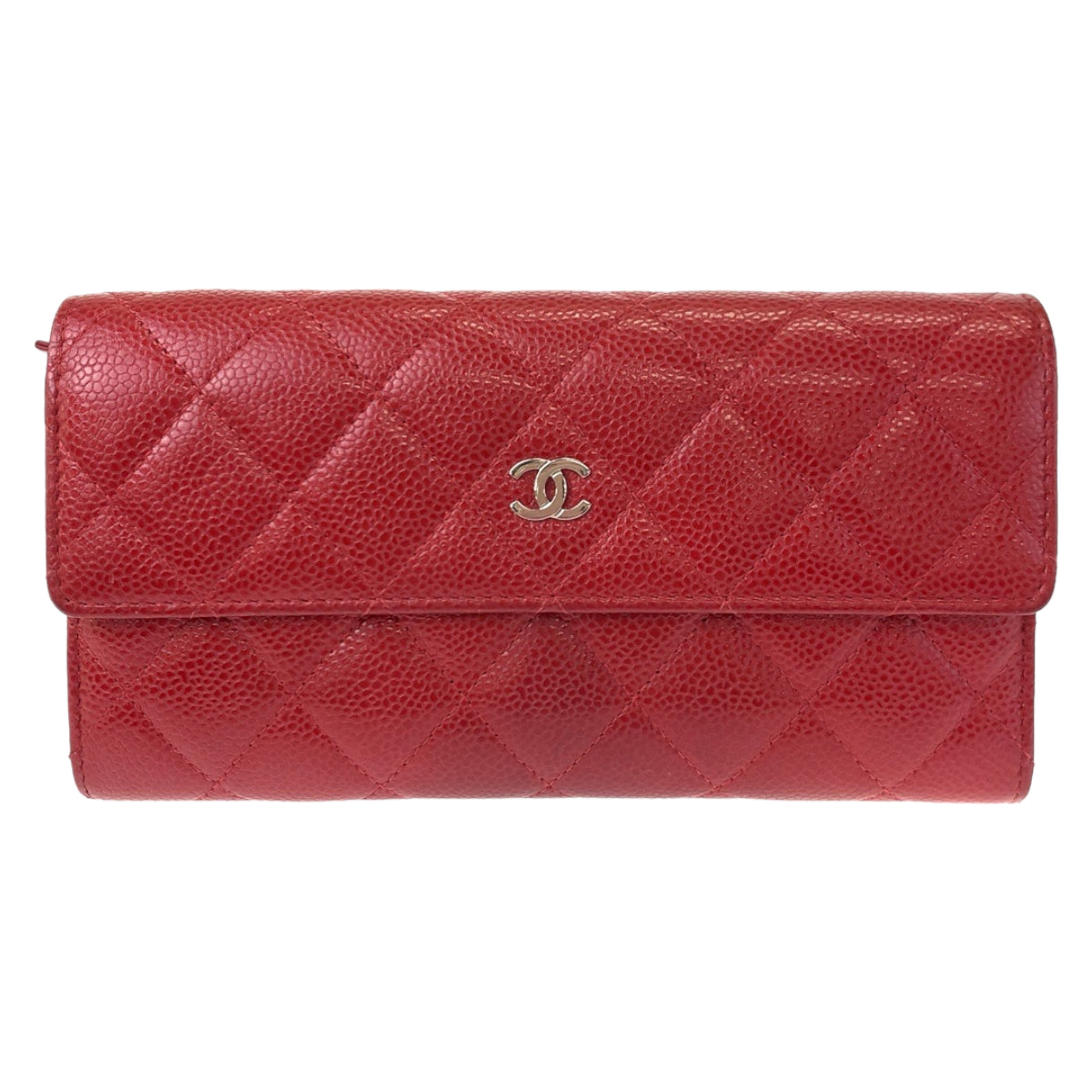 CHANEL シャネル マトラッセ ココマーク レッド 赤 キャビアスキン 長財布 ロングウォレット  レディース