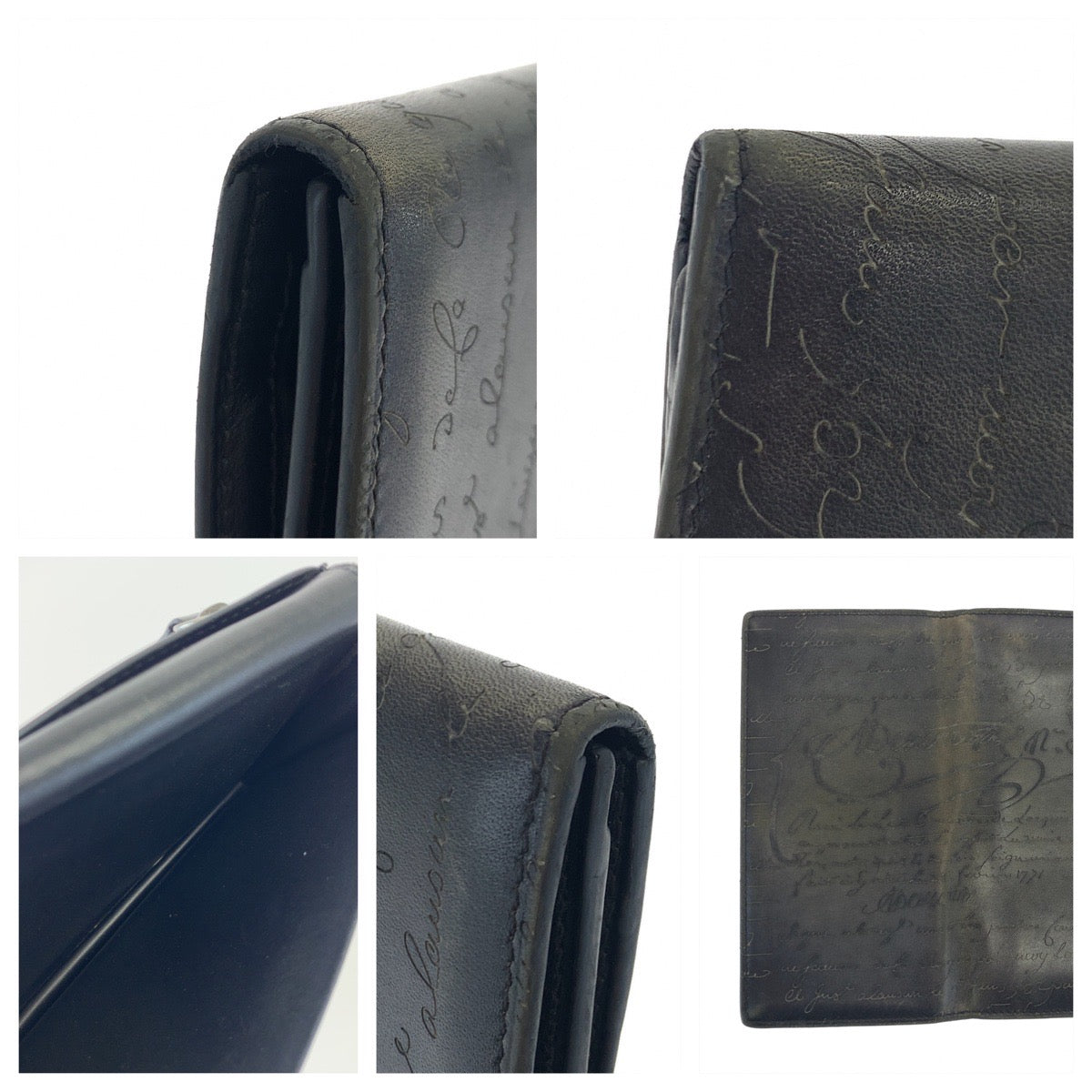 H-00527
Berluti ベルルッティ カリグラフィ ブラック 黒 グレー 灰色 レザー 長財布 二つ折り  メンズ