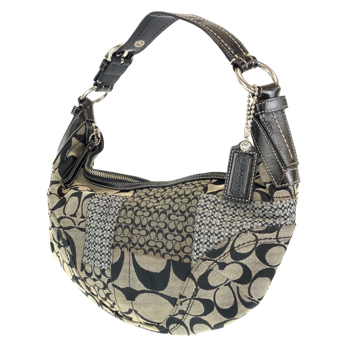 COACH コーチ ソーホー パッチワーク シグネチャー ベージュ ブラック 黒 キャンバス / レザー F12315 ワンショルダーバッグ 肩掛け  レディース