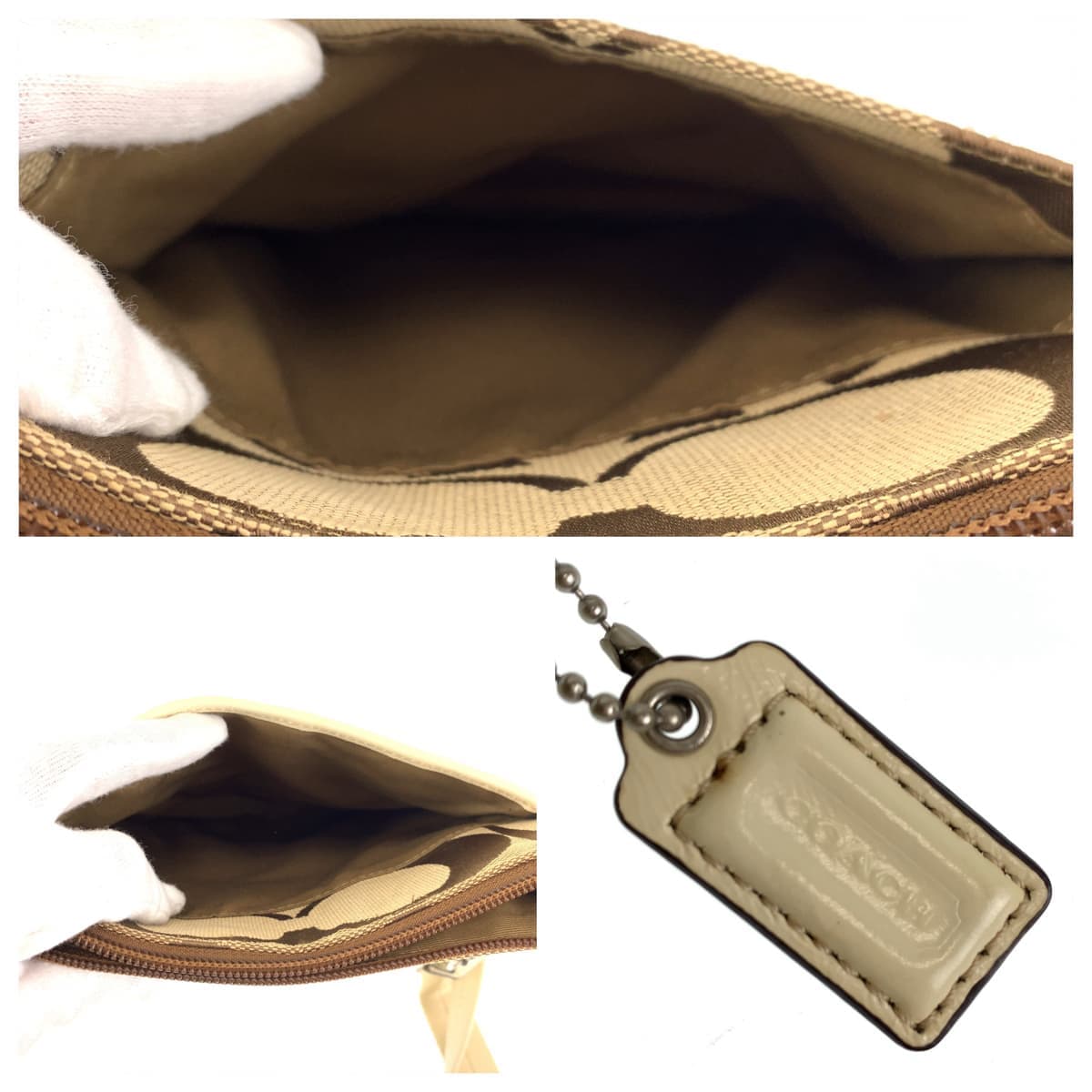 12559
COACH コーチ シグネチャー ベージュ ブラウン シルバー金具 キャンバス ショルダーバッグ ポシェット 斜め掛け可能  レディース ABP5
