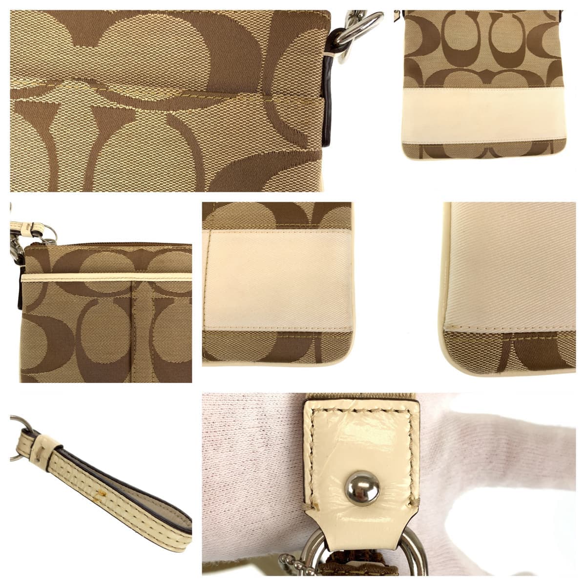 12559
COACH コーチ シグネチャー ベージュ ブラウン シルバー金具 キャンバス ショルダーバッグ ポシェット 斜め掛け可能  レディース ABP5