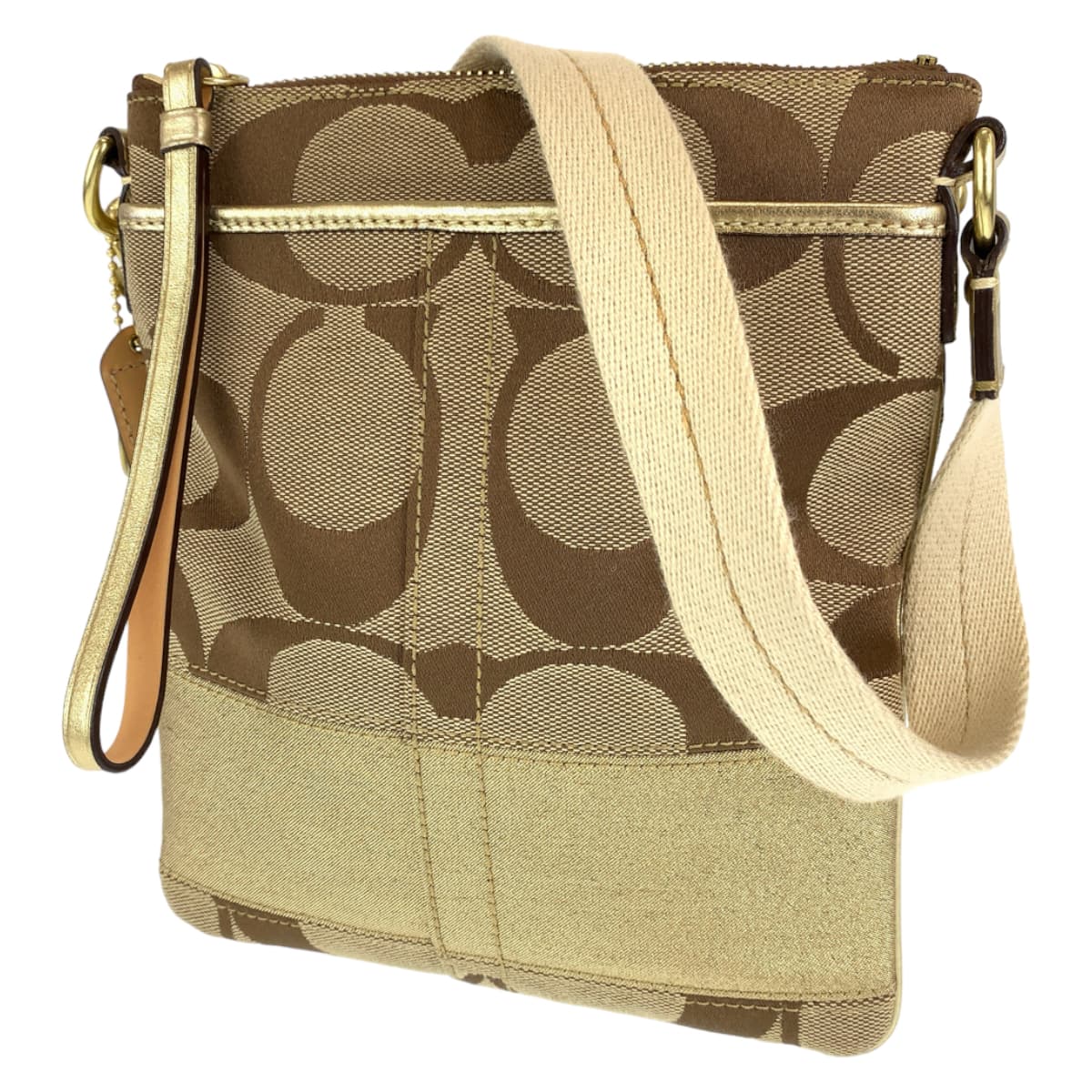 12558
COACH コーチ シグネチャー ベージュ ブラウン ゴールド金具 キャンバス 10129 ショルダーバッグ ポシェット 斜め掛け可能  レディース ABP5