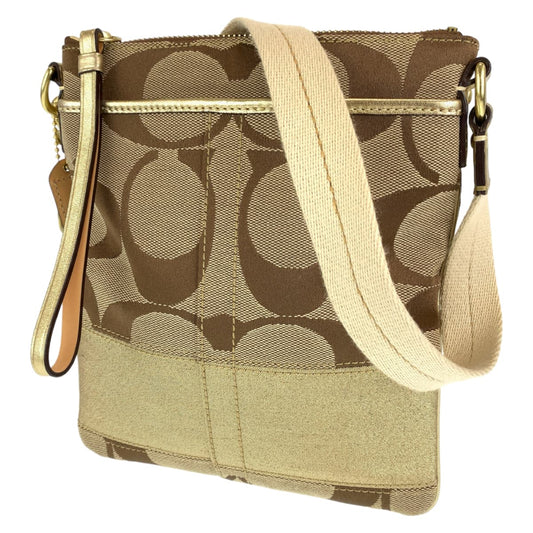 12558
COACH コーチ シグネチャー ベージュ ブラウン ゴールド金具 キャンバス 10129 ショルダーバッグ ポシェット 斜め掛け可能  レディース ABP5