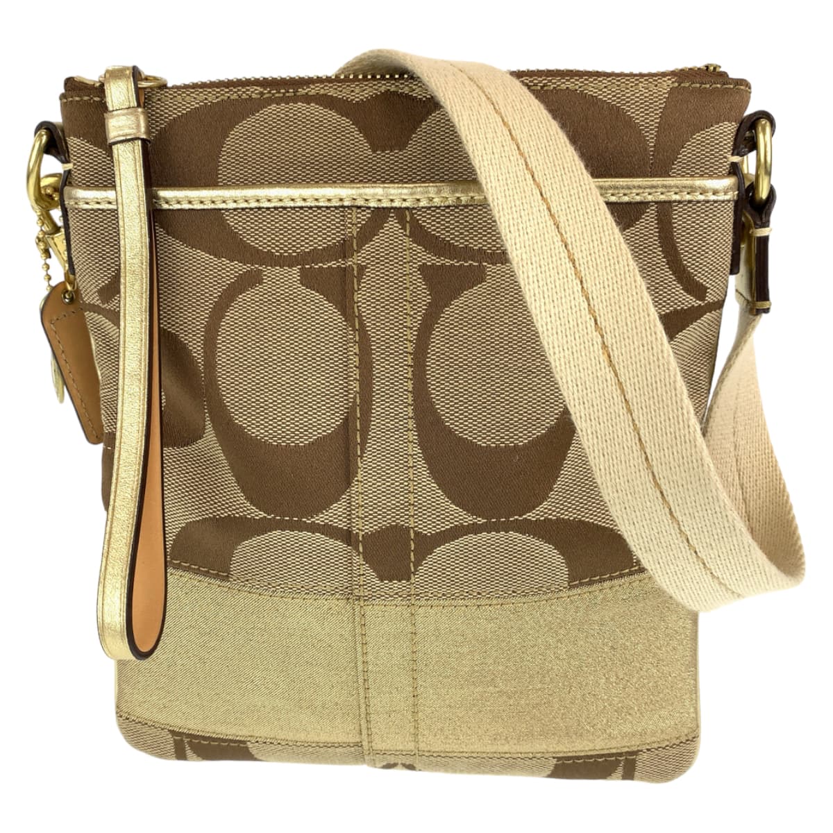 12558
COACH コーチ シグネチャー ベージュ ブラウン ゴールド金具 キャンバス 10129 ショルダーバッグ ポシェット 斜め掛け可能  レディース ABP5