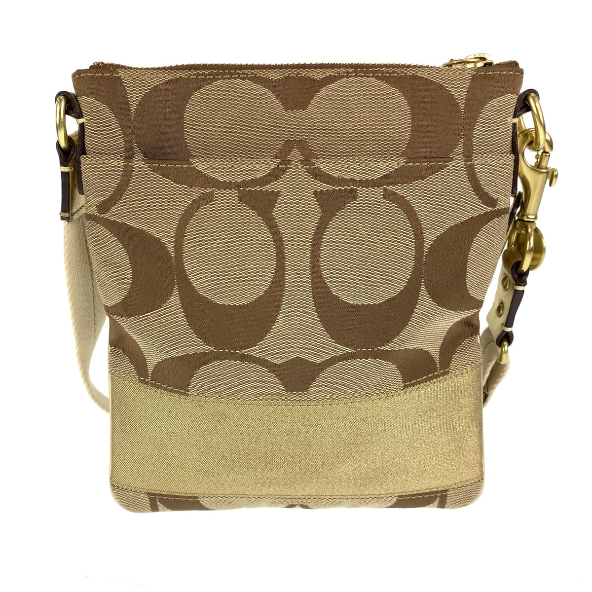 12558
COACH コーチ シグネチャー ベージュ ブラウン ゴールド金具 キャンバス 10129 ショルダーバッグ ポシェット 斜め掛け可能  レディース ABP5