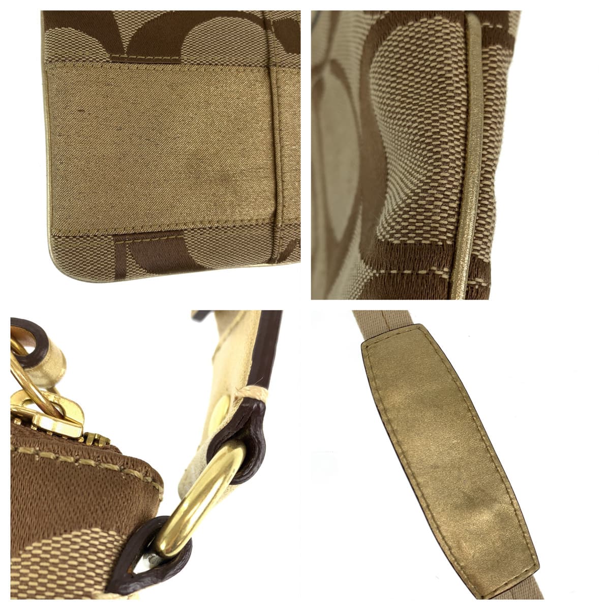 12558
COACH コーチ シグネチャー ベージュ ブラウン ゴールド金具 キャンバス 10129 ショルダーバッグ ポシェット 斜め掛け可能  レディース ABP5