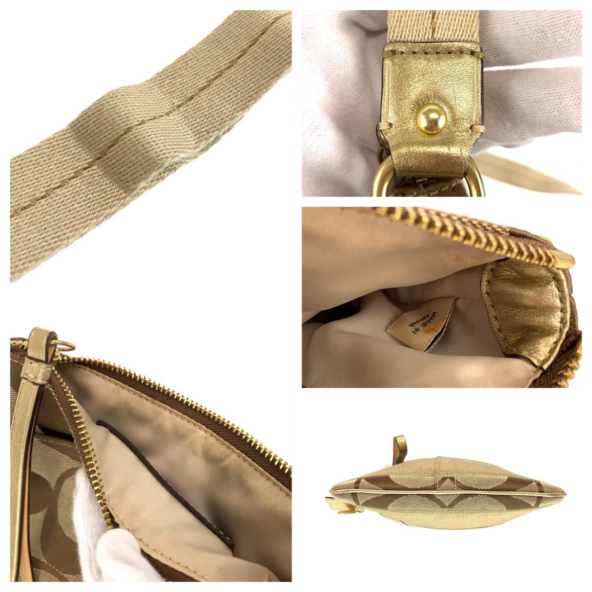 12558
COACH コーチ シグネチャー ベージュ ブラウン ゴールド金具 キャンバス 10129 ショルダーバッグ ポシェット 斜め掛け可能  レディース ABP5