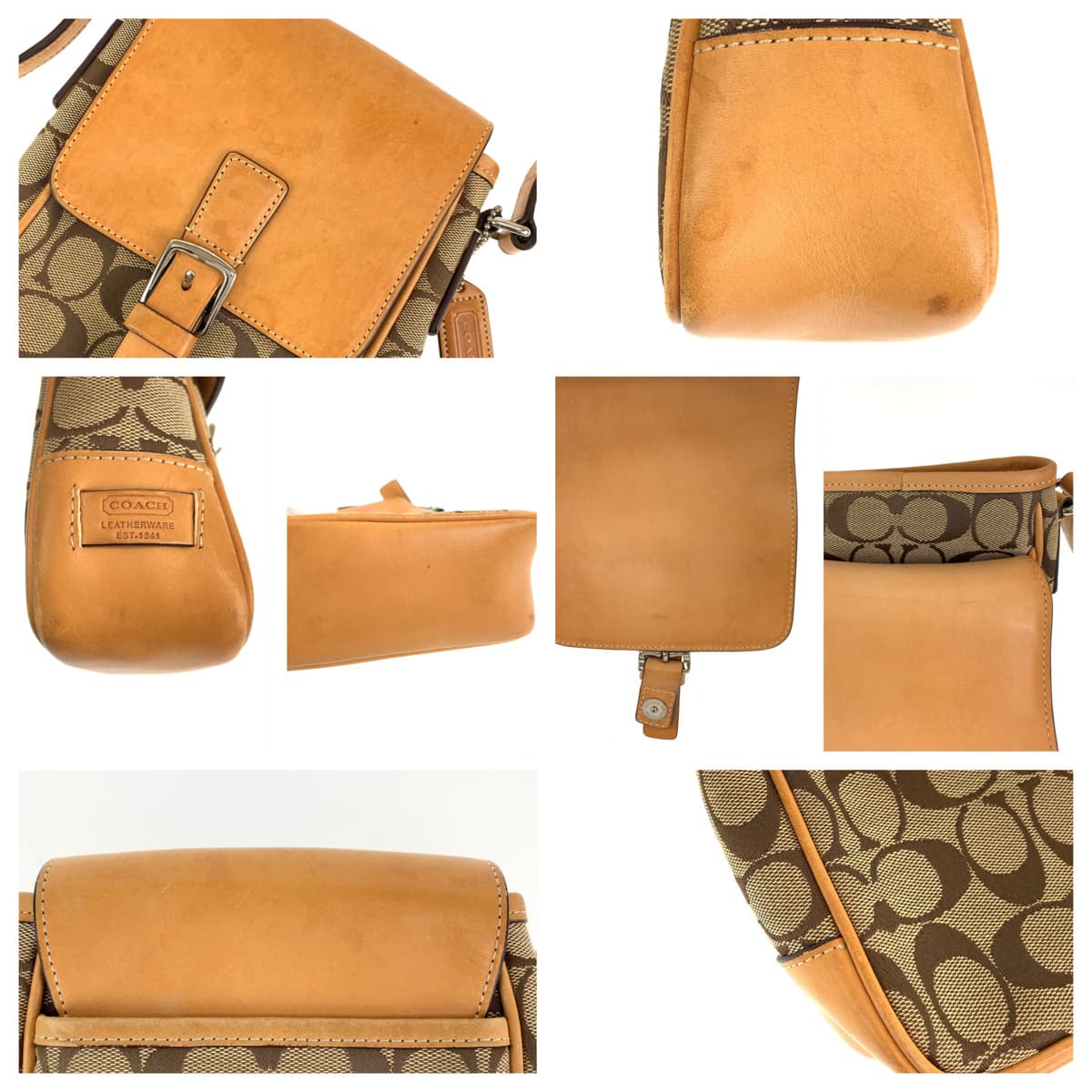 12557
COACH コーチ シグネチャー ベージュ ブラウン シルバー金具 キャンバス / レザー 6098 ショルダーバッグ ポシェット 斜め掛け可能  レディース AB5