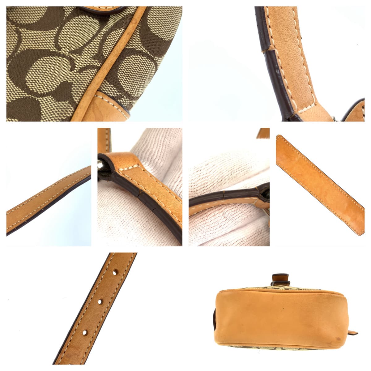 12557
COACH コーチ シグネチャー ベージュ ブラウン シルバー金具 キャンバス / レザー 6098 ショルダーバッグ ポシェット 斜め掛け可能  レディース AB5
