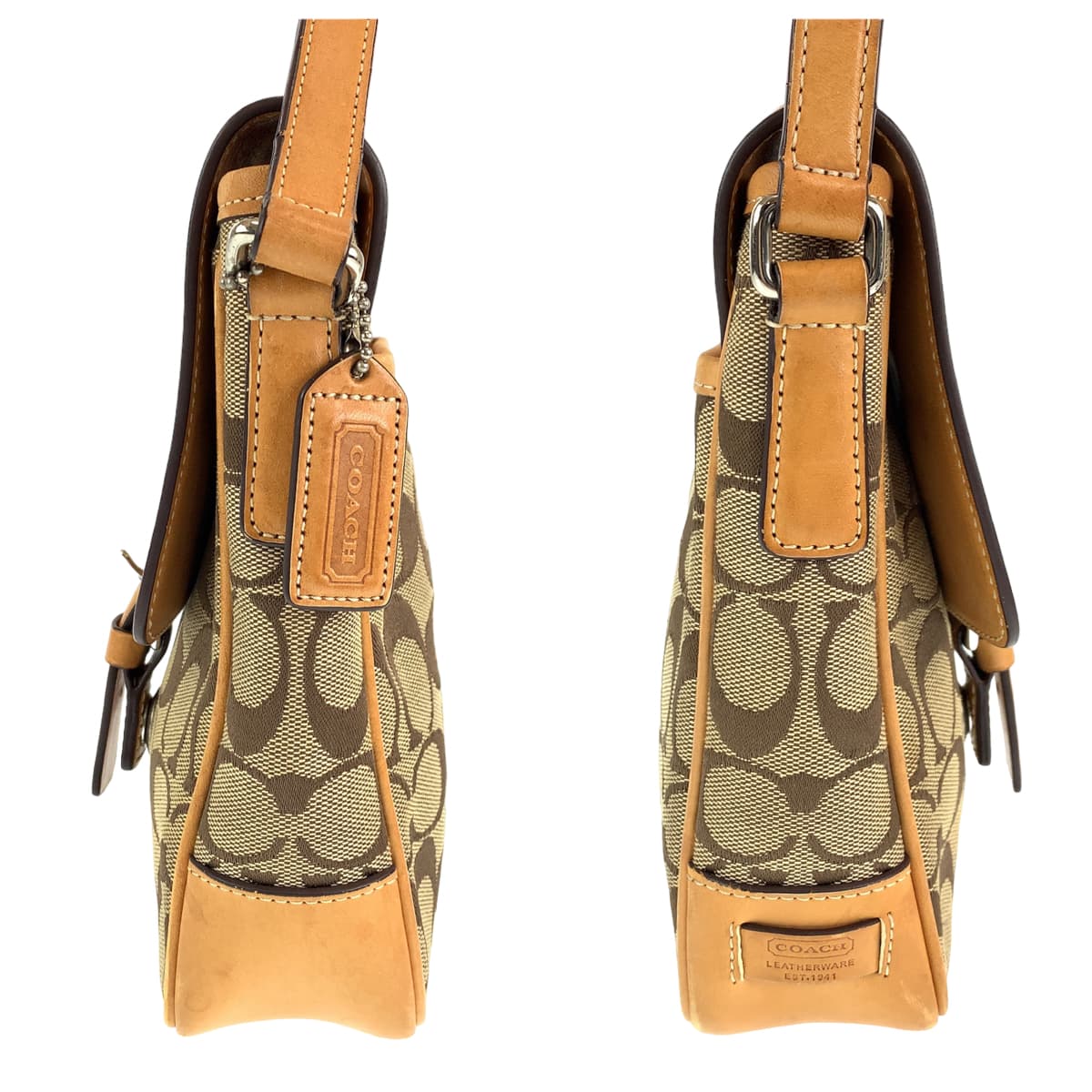 12557
COACH コーチ シグネチャー ベージュ ブラウン シルバー金具 キャンバス / レザー 6098 ショルダーバッグ ポシェット 斜め掛け可能  レディース AB5