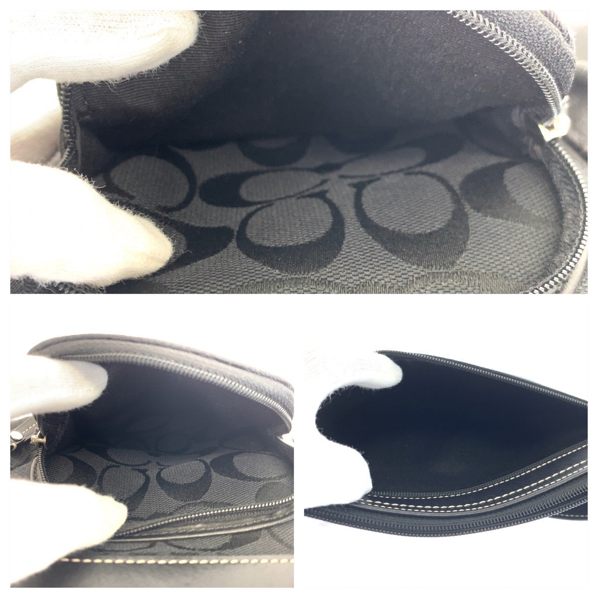 12556
COACH コーチ シグネチャー ブラック シルバー金具 キャンバス / レザー ショルダーバッグ ボディバッグ  レディース