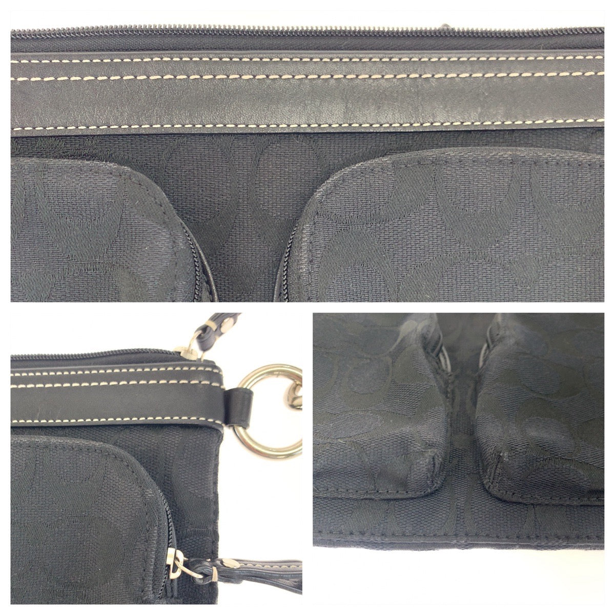 12556
COACH コーチ シグネチャー ブラック シルバー金具 キャンバス / レザー ショルダーバッグ ボディバッグ  レディース