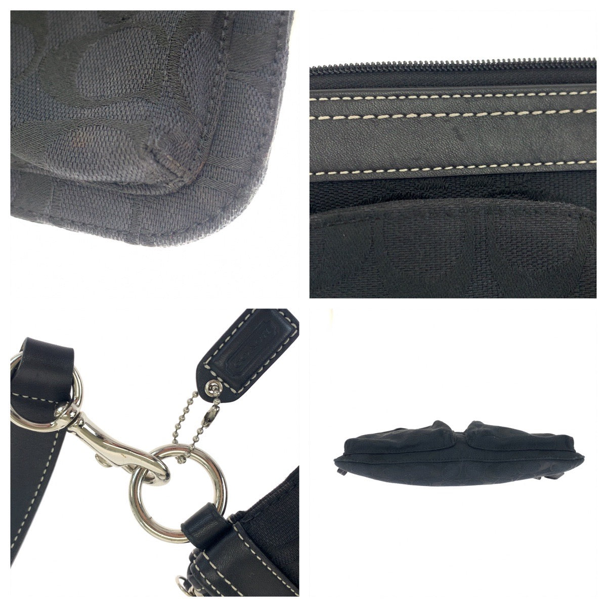 12556
COACH コーチ シグネチャー ブラック シルバー金具 キャンバス / レザー ショルダーバッグ ボディバッグ  レディース