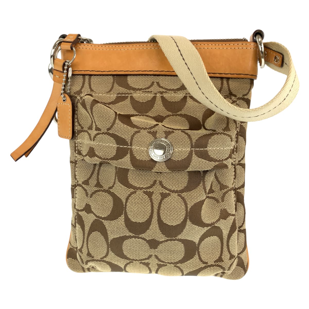 12555
COACH コーチ シグネチャー ベージュ ブラウン キャンバス / レザー 6442 ショルダーバッグ ポシェット 斜め掛け可能  レディース AB5