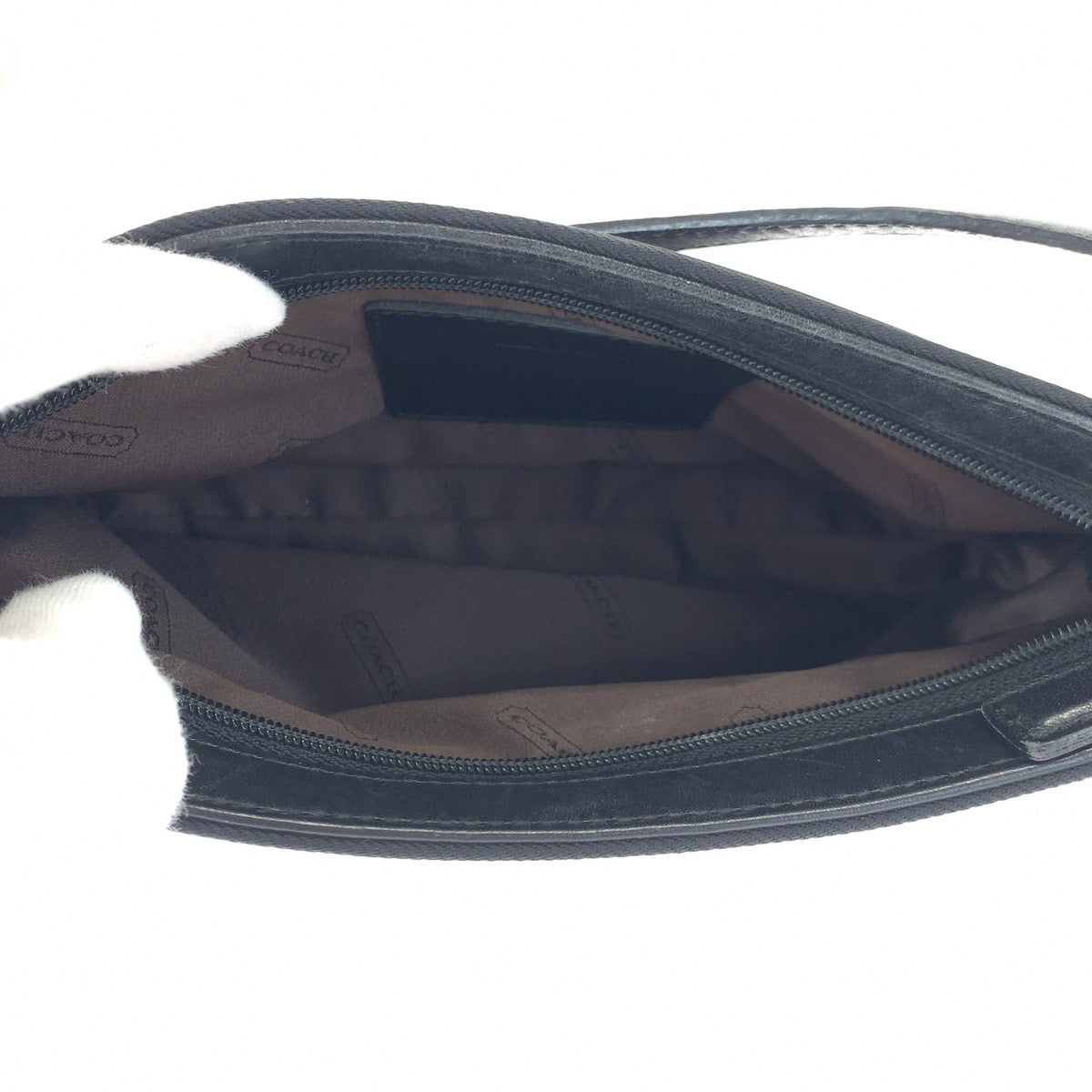 12554
COACH コーチ ブラック シルバー金具 キャンバス / レザー 7407 ハンドバッグ アクセサリーポーチ  レディース