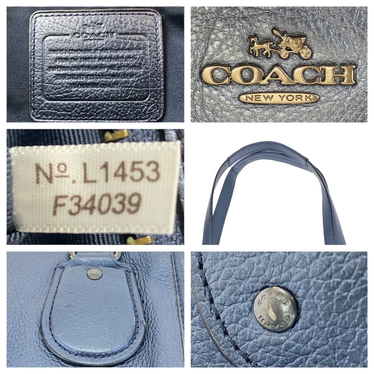 COACH コーチ ブルー 青 レザー 34039 トートバッグ ハンドバッグ  レディース