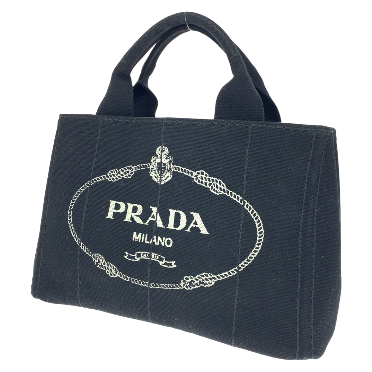 H-00557
PRADA プラダ カナパ 三角ロゴプレート ブラック 黒 ネロ ノワール キャンバス トートバッグ ハンドバッグ  レディース