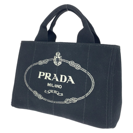 H-00557
PRADA プラダ カナパ 三角ロゴプレート ブラック 黒 ネロ ノワール キャンバス トートバッグ ハンドバッグ  レディース