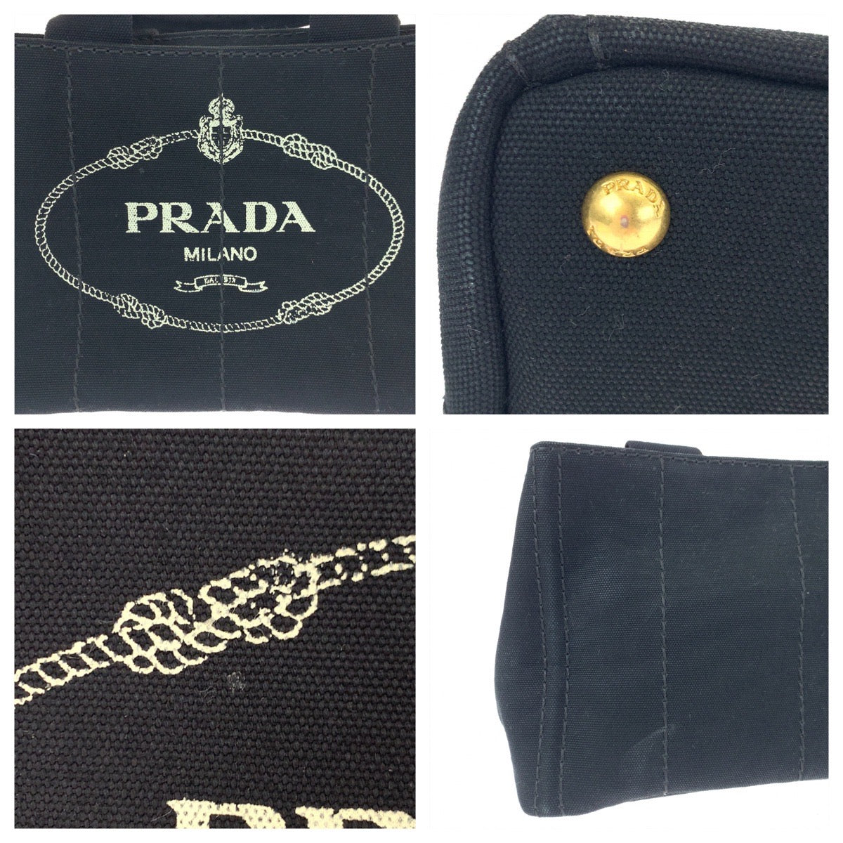 H-00557
PRADA プラダ カナパ 三角ロゴプレート ブラック 黒 ネロ ノワール キャンバス トートバッグ ハンドバッグ  レディース