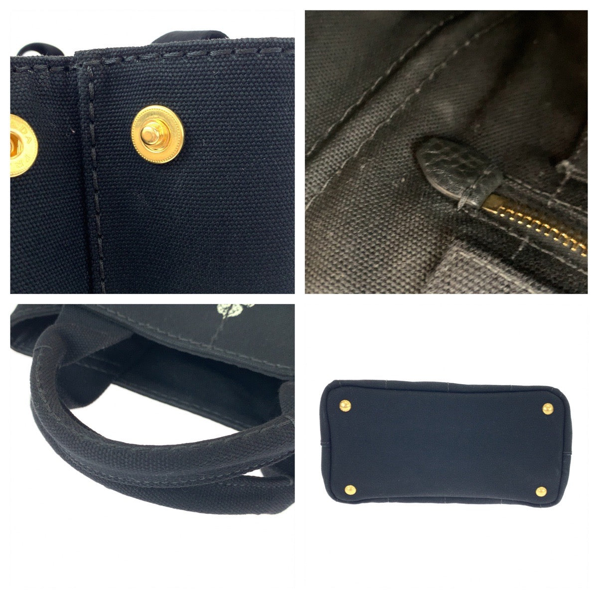 H-00557
PRADA プラダ カナパ 三角ロゴプレート ブラック 黒 ネロ ノワール キャンバス トートバッグ ハンドバッグ  レディース