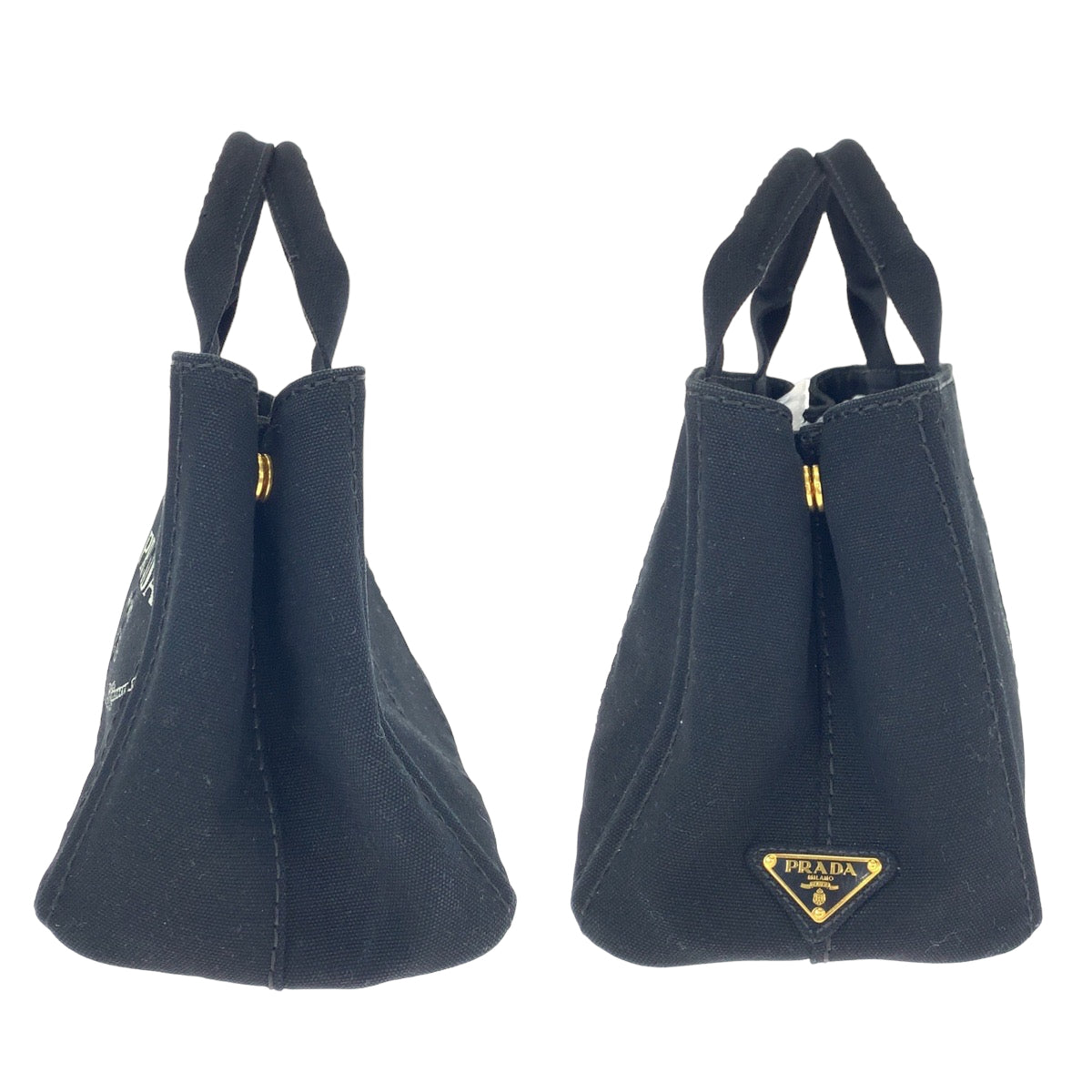H-00557
PRADA プラダ カナパ 三角ロゴプレート ブラック 黒 ネロ ノワール キャンバス トートバッグ ハンドバッグ  レディース